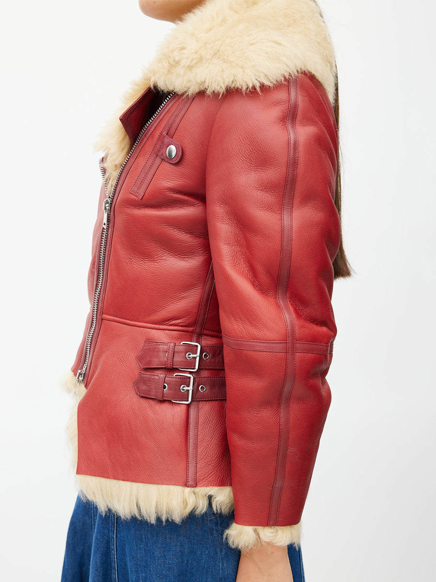 Fashion Faux Leather & Shearling Biker Jacket