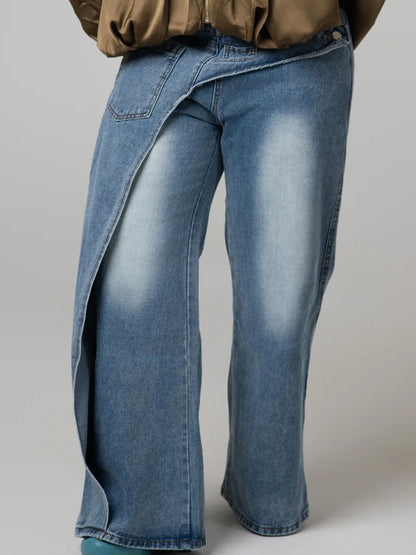 Criss-cross Front Waistband Denim Straight Pants