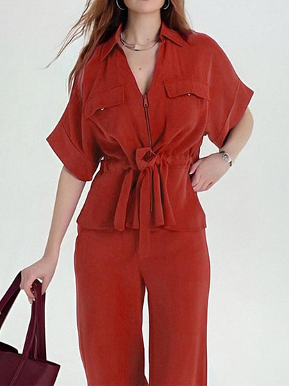 Casual Elegant Drawstring Waist Two Pieces Set