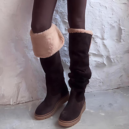 Fleece-lined Flat-knee Suede Boots