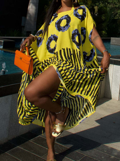 Striped Print Tie Up Loose Maxi Dress