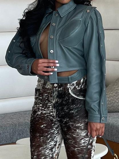 Detachable Belt Buttons PU Jacket