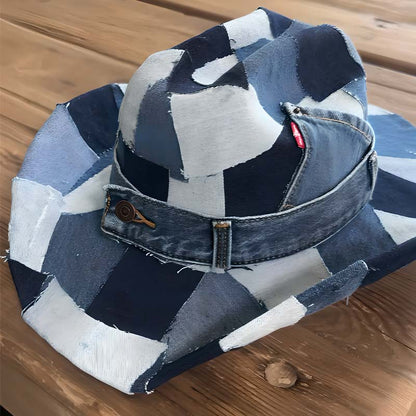 Denim Patch Stitching Western Denim Hat