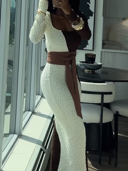 Square Collar Color Block Maxi Dress