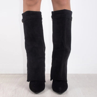 Point Toe Straight Metal Buckle Tall Boots