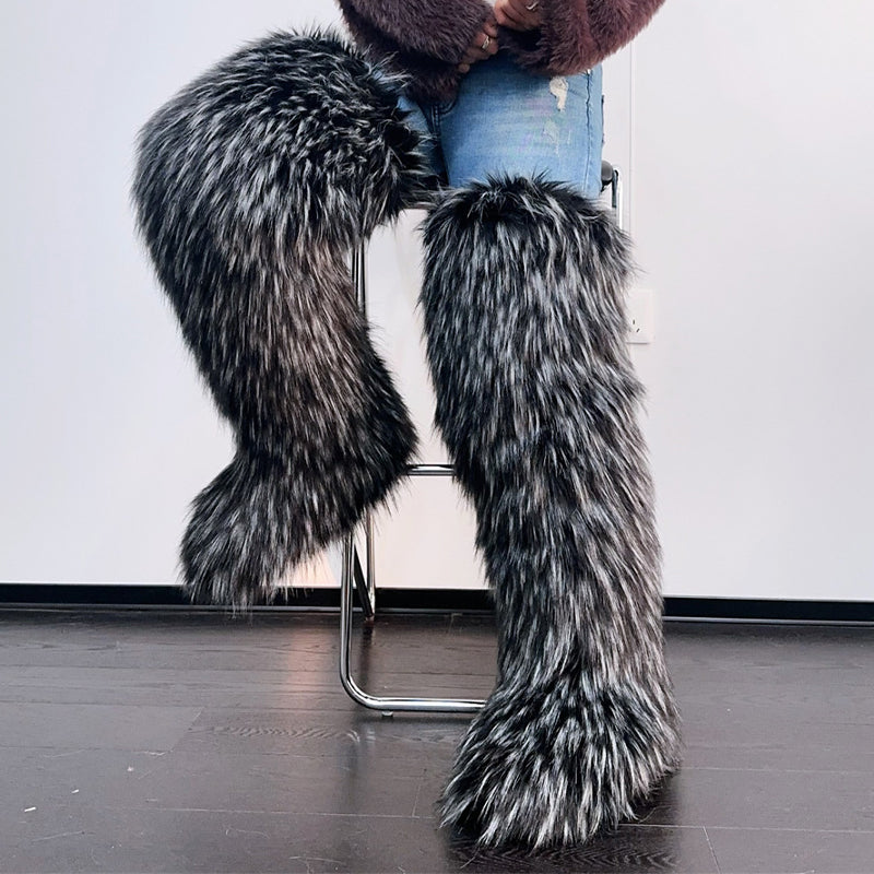 Faux Raccoon Fur Fox Fur knee-high Fur Boots