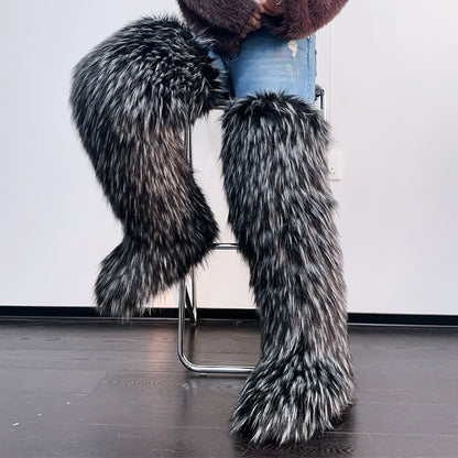 Faux Raccoon Fur Fox Fur knee-high Fur Boots