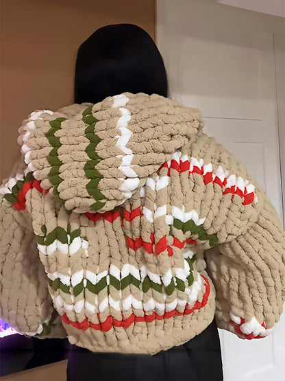 Fashion Hooded Knitted Cropped Cardigan