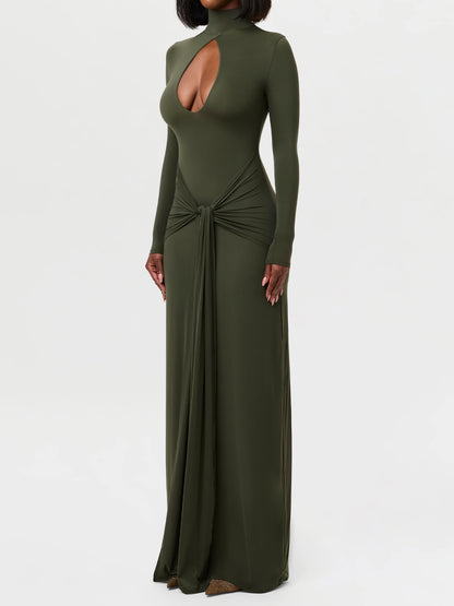 Fashion Cutout Draped Self-tie Detail Maxi Dress