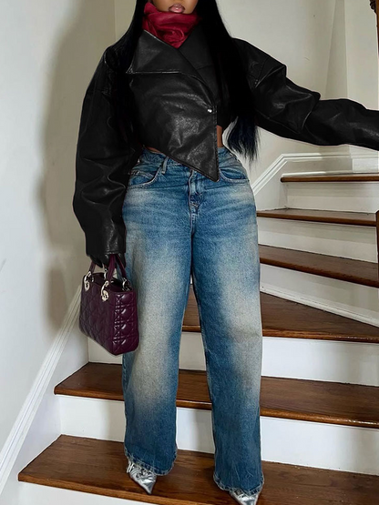 Lapel Waist Cropped Jacket