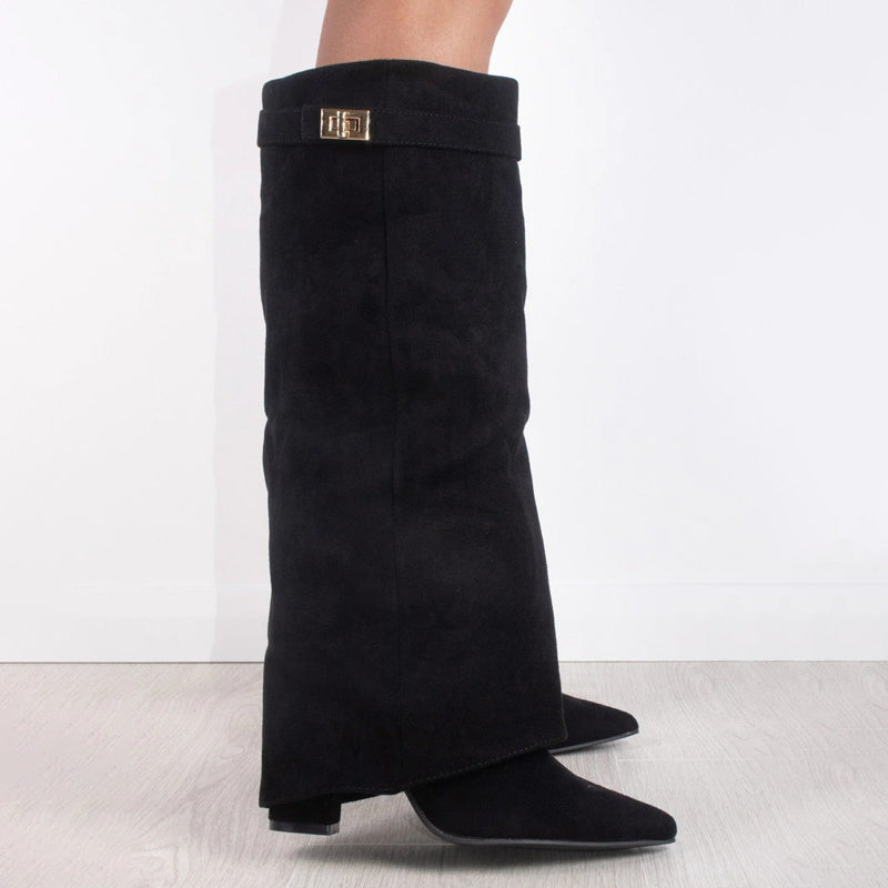 Point Toe Straight Metal Buckle Tall Boots