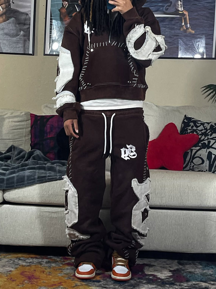 Hooded Embroidered Drawstring Waist Two Pieces Set