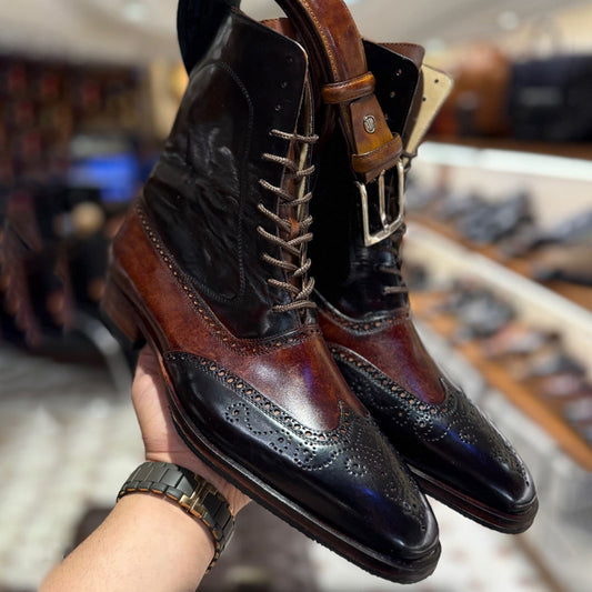 Men's Color Block Lace-up High-top Shoes