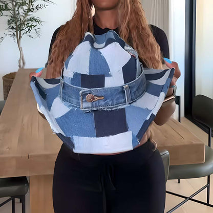 Denim Patch Stitching Western Denim Hat