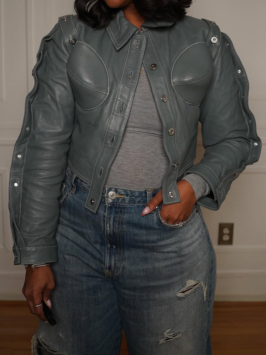 Detachable Belt Buttons PU Jacket