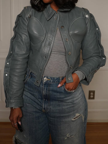 Detachable Belt Buttons PU Jacket