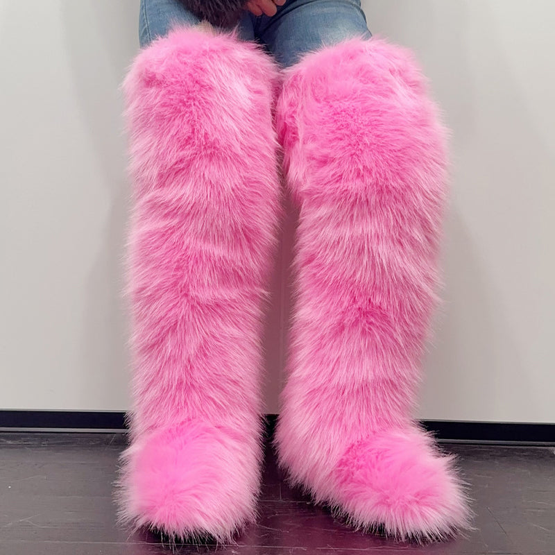Faux Raccoon Fur Fox Fur knee-high Fur Boots