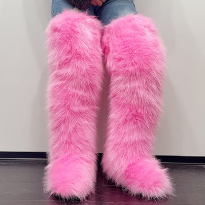 Faux Raccoon Fur Fox Fur knee-high Fur Boots