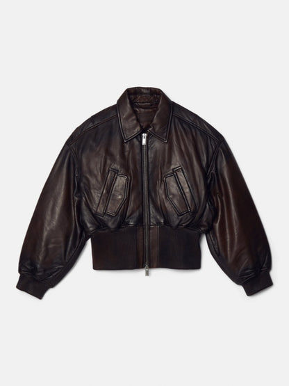 Lapel Zip Closure Cropped Leather Jacket