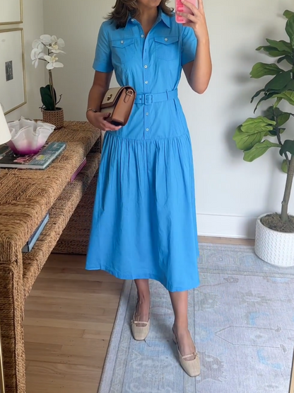 Button Half Placket Closure Poplin Shirtdress