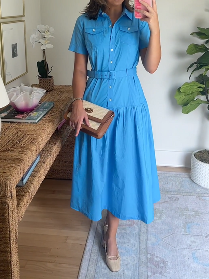 Button Half Placket Closure Poplin Shirtdress