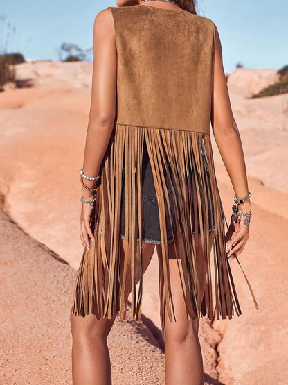 Sleeveless Suede Fringe Jacket Cardigan