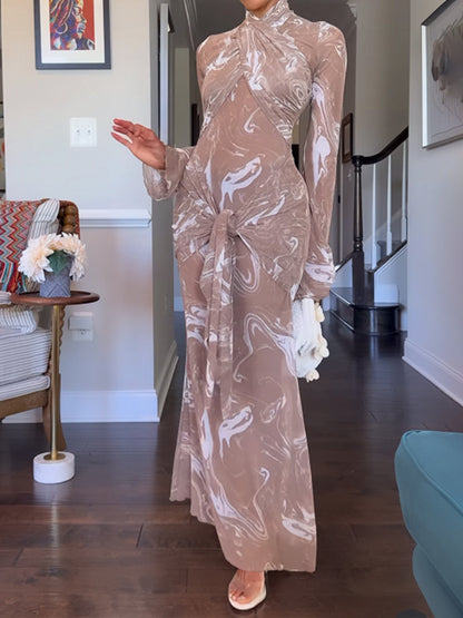 Crisscross Paneling Printed Maxi Dress