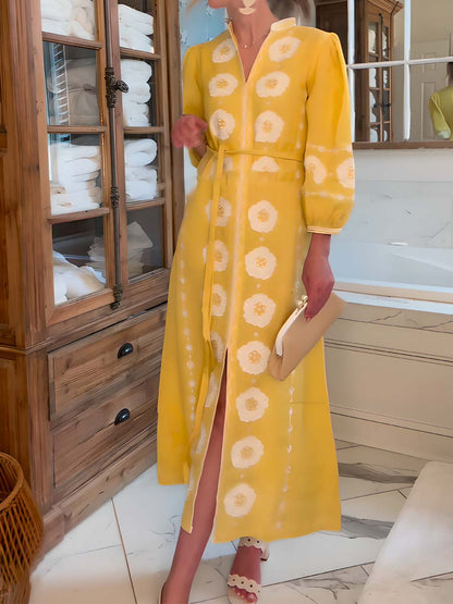 Elegant Placement Print Split Dress