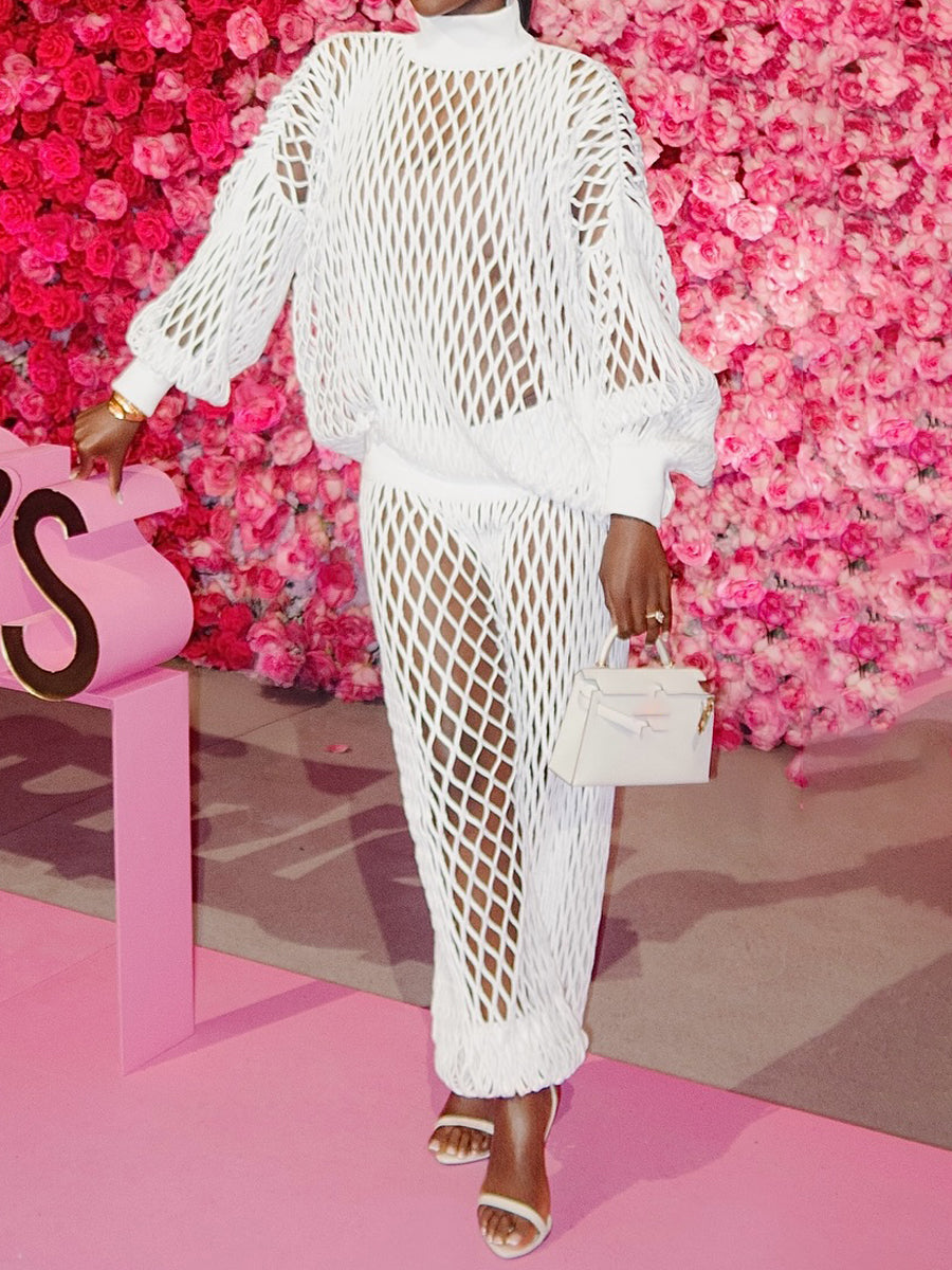 Knitted Hollowed Out Two Pieces Set