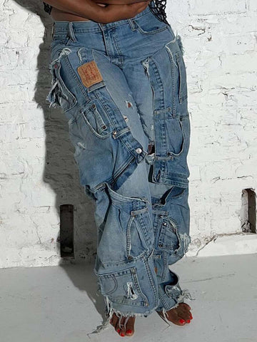 Distressed Patchwork Jeans