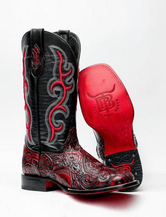 Ace Of Spades Leather Boots-Square Toe