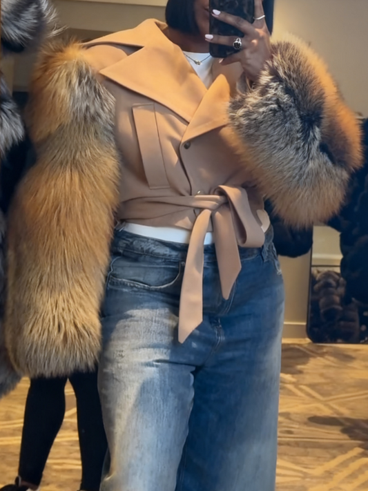 Plush Sleeves Short Coat