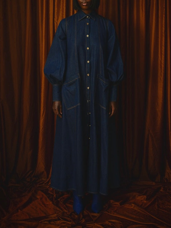 Dark Denim Flared Shirt Dress