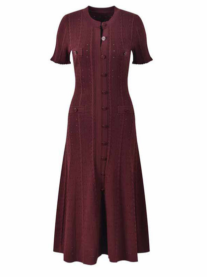 Threaded Single-breasted Knitted Dress