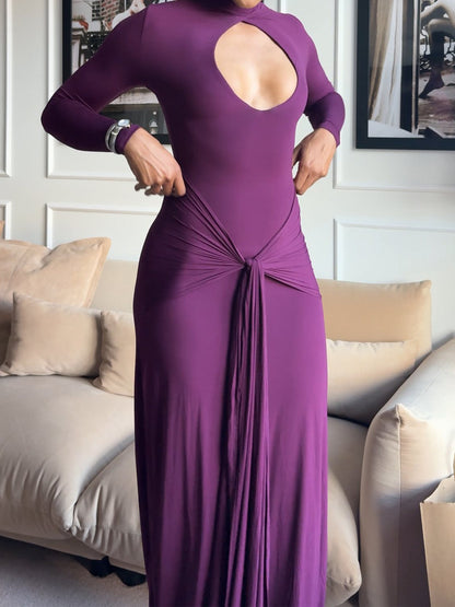 Fashion Cutout Draped Self-tie Detail Maxi Dress