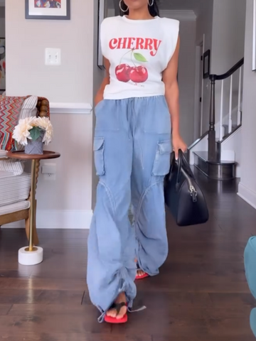 Ruched Cargo Denim Joggers
