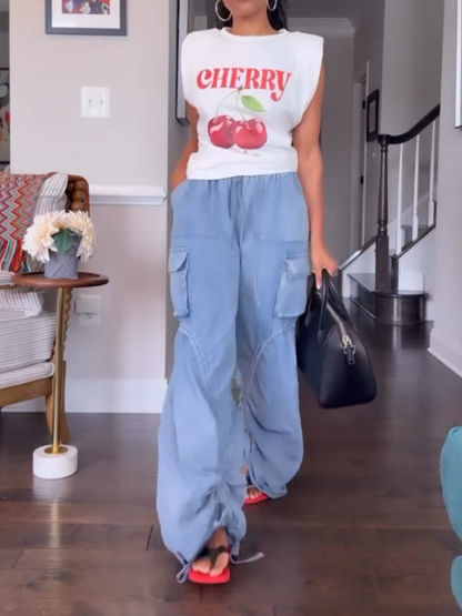 Ruched Cargo Denim Joggers