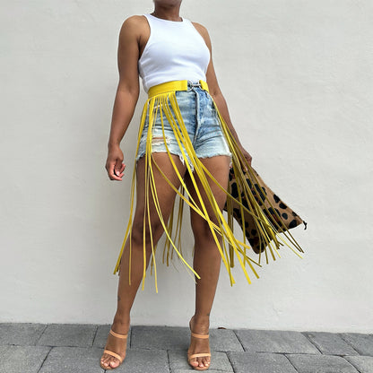 Long Fringe Leather Waist Belt