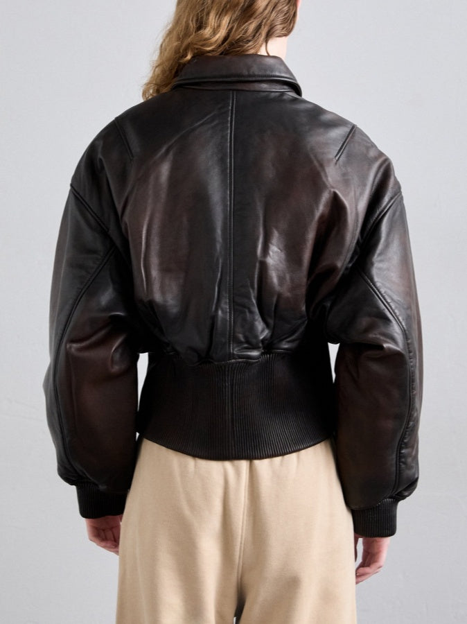 Lapel Zip Closure Cropped Leather Jacket
