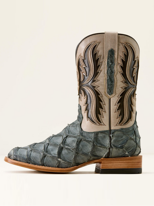 Men's Square-toe Fish Skin Cowboy Boots