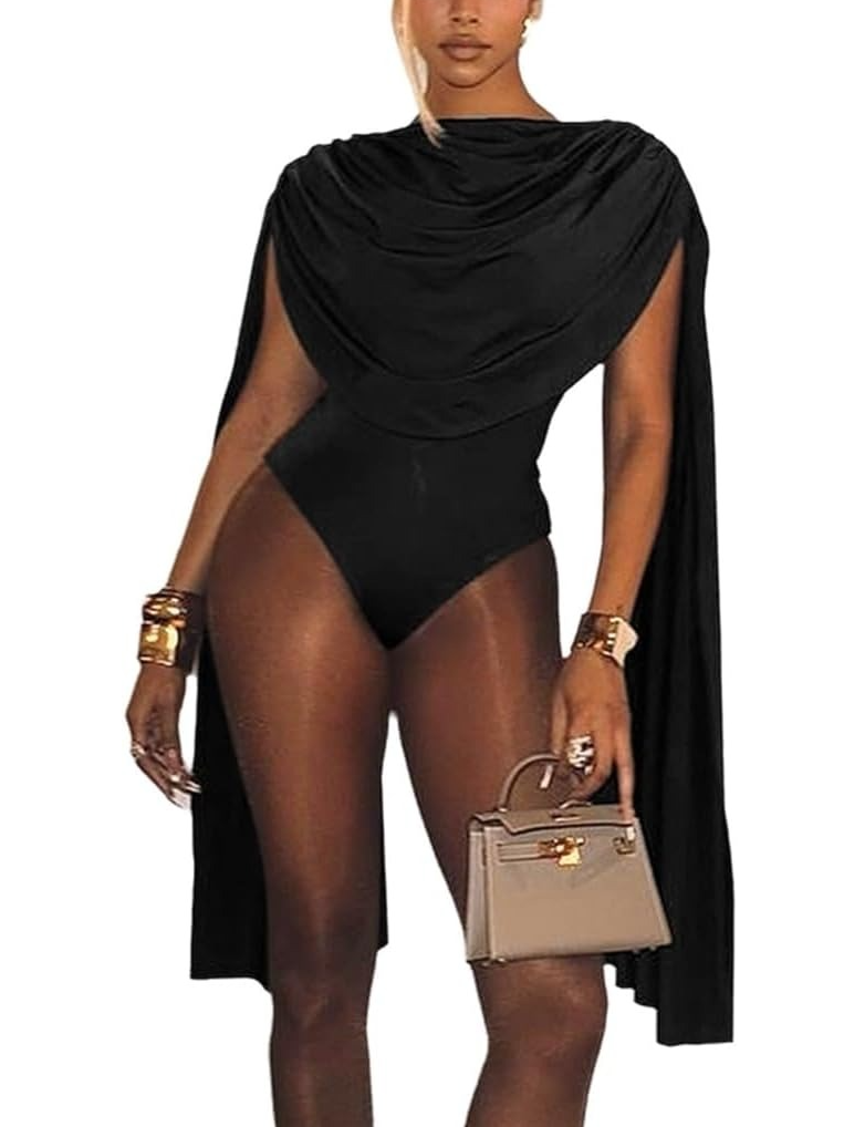 Sexy Cape Long Sleeve Bodycon Jumpsuit