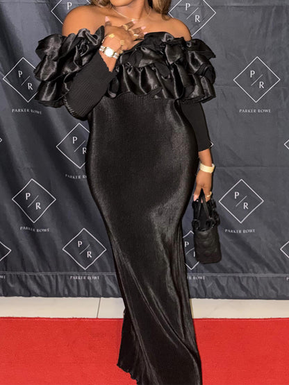 Ruffled Off Shoulder Long Sleeve Dress