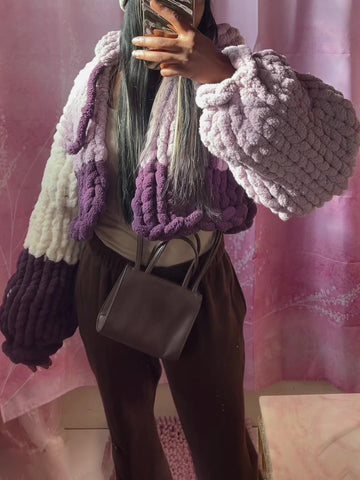 Fashion Hooded Knitted Cropped Cardigan