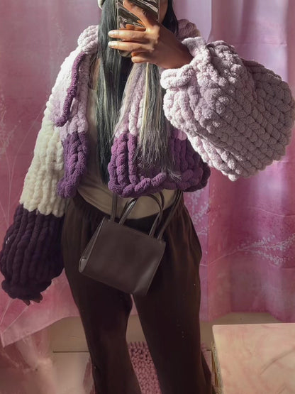 Fashion Hooded Knitted Cropped Cardigan