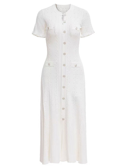 Threaded Single-breasted Knitted Dress