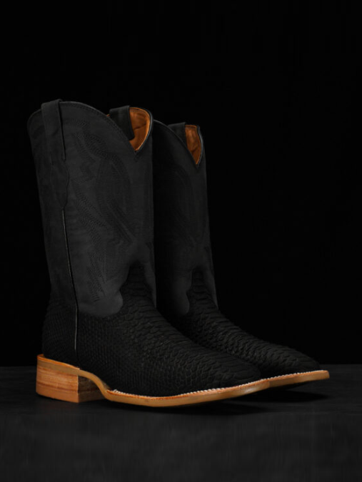 Men's Square Toe Matte Black Python Boots