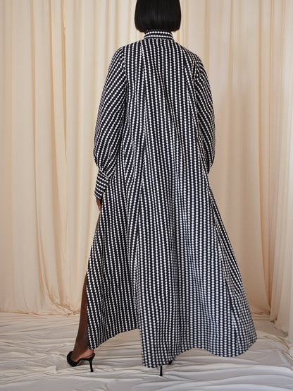 Diamond Striped Shirt Slit Maxi Dress