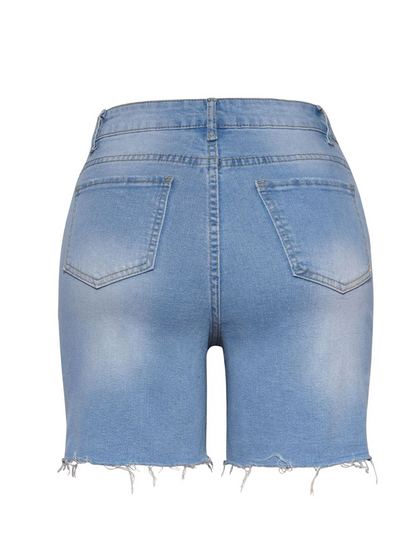High-waisted Stretch Ripped Denim Shorts
