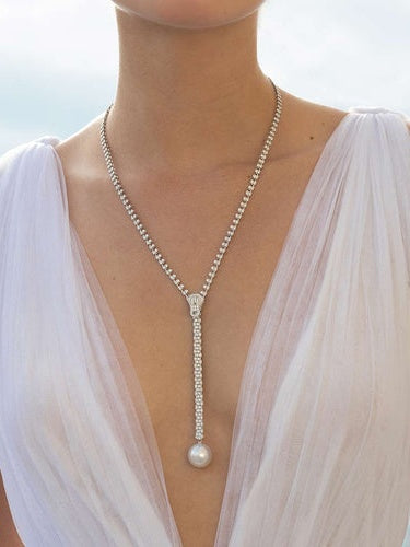 Pearl And Diamond Zipper Necklace