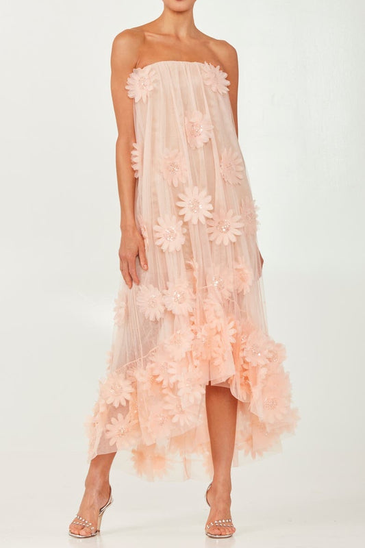 3D Floral Strapless Tulle Dress